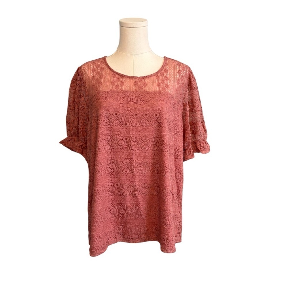 NEW Women's XL Blush Pink Lace Coquette Peasant Shabby Chic Stretch Soft Blouse